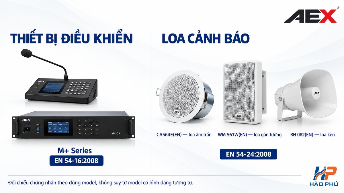 Thiết bị AEX EN 54-16 và loa AEX EN 54-24 cho hệ thống PAVA