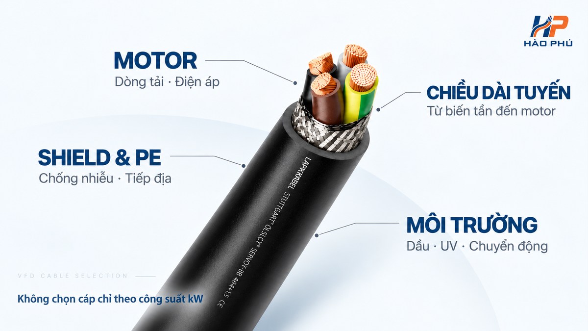 Các yếu tố cần xác định khi chọn cáp VFD cho motor công nghiệp