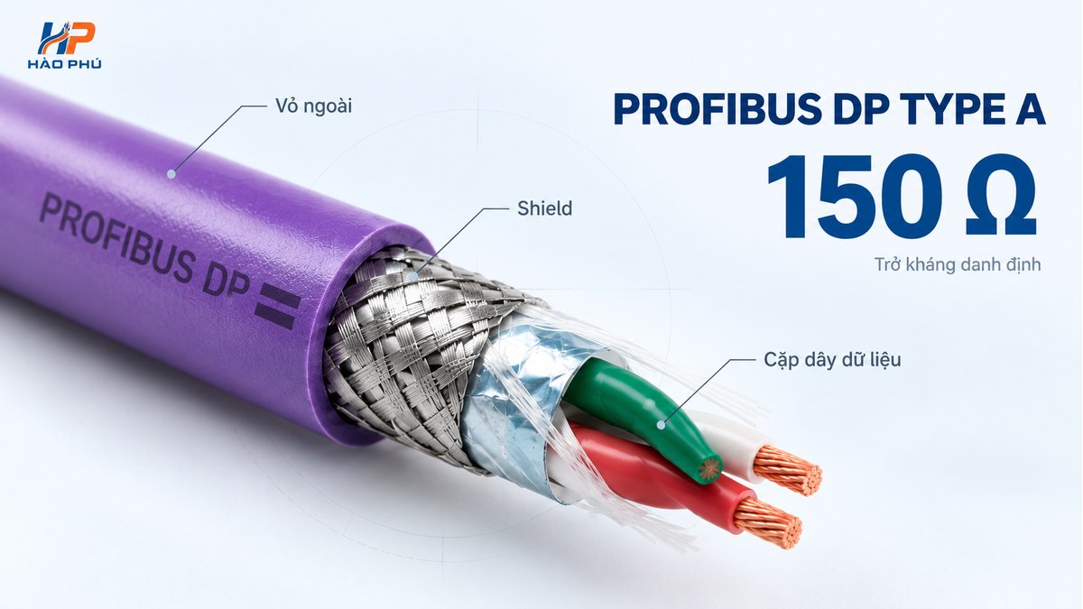 Cấu trúc cáp PROFIBUS DP Type A với trở kháng danh định 150 Ohm