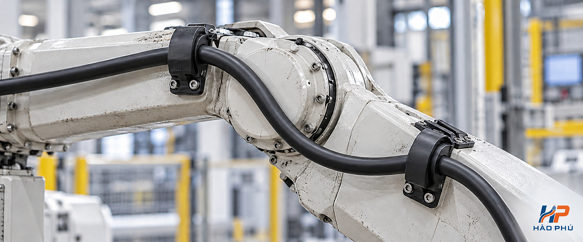 Minh họa cáp LAPP ÖLFLEX ROBOT 900 DP 0028195 trên đoạn chuyển động của tay robot