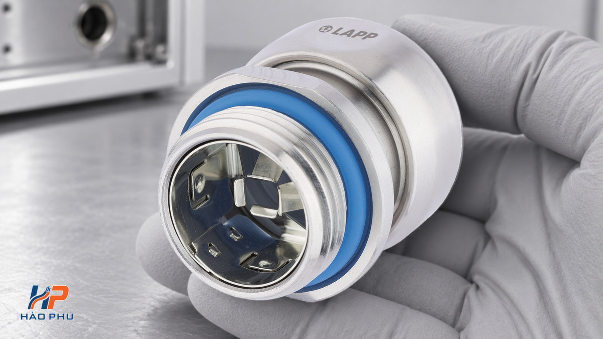 Minh họa LAPP SKINTOP INOX SC 53806724 và cáp ÖLFLEX CLASSIC 110 CY 1135304 tại mặt lắp.