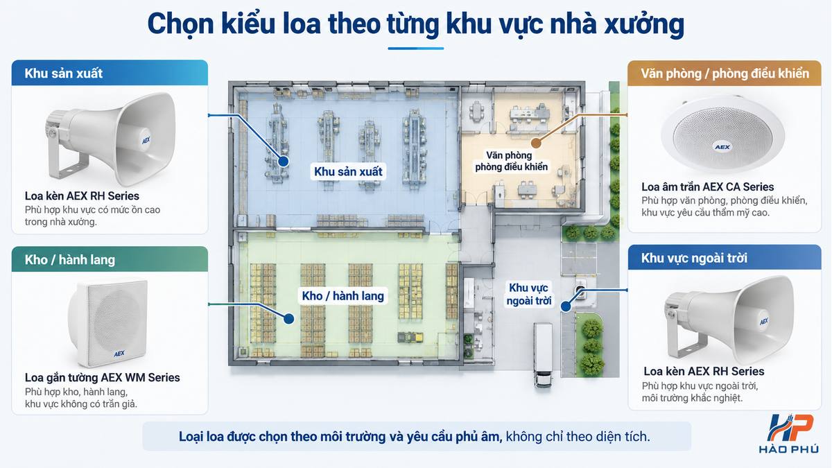 Chọn loa thông báo theo khu vực trong nhà xưởng