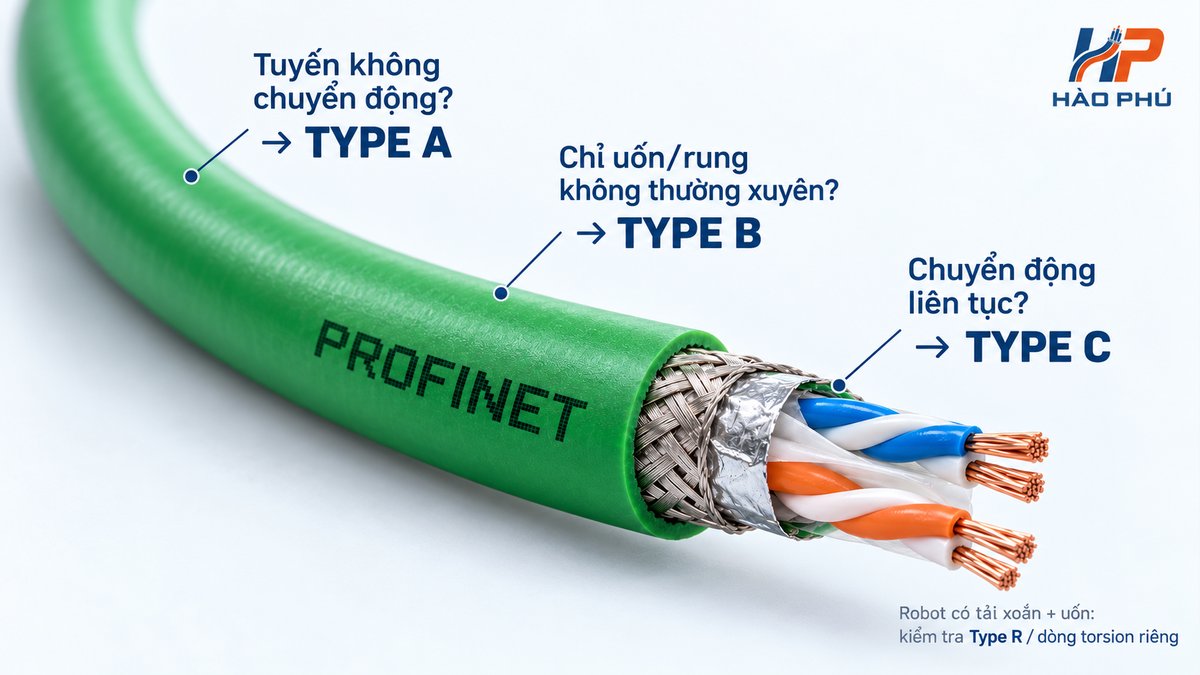 Cách chọn PROFINET Type A B C theo chuyển động thực tế của tuyến cáp