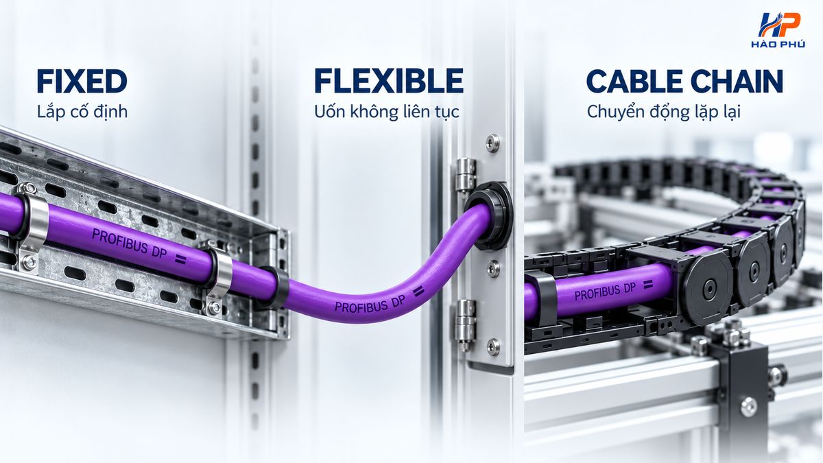 Cách chọn cáp PROFIBUS DP lắp cố định flexible hoặc dùng cho xích cáp