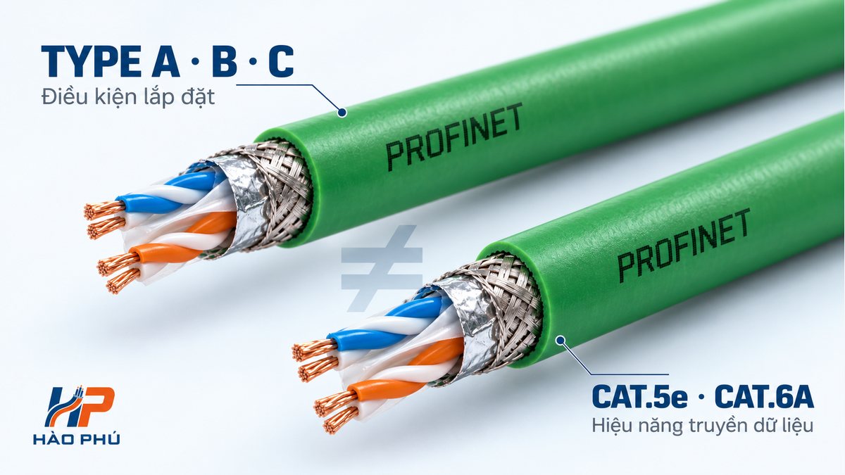 Phân biệt loại cáp PROFINET Type A B C với Cat5e và Cat6A
