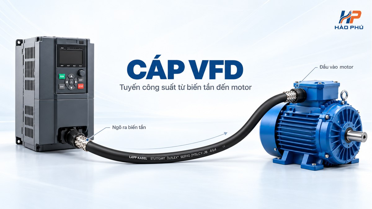 Vị trí cáp VFD giữa biến tần và motor trong hệ thống công nghiệp